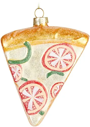 BRUBAKER Pizza Weihnachtskugel aus Glas - Handbemalt und Mundgeblasen - Christbaumschmuck Pizzastück Lustig - Christbaumkugel Figuren Weihnachtsdeko Anhänger - Deko Baumkugel