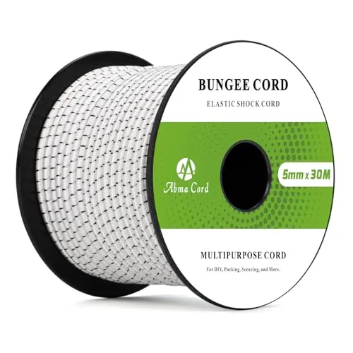 Abma Cord Gummiseil Expanderseil 5mm 30M Gummischnur UV Beständig Planenseil 100% Dehnung Spannseil für Plane, Anhängerplane, Sonnensegel, Zelte, Banner - Weiss & Schwarz