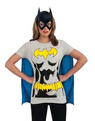 Rubie's Official Batman-T-Shirt-Set für Damen - Kostüm-Outfit für Erwachsene mit T-Shirt, Maske und abnehmbarem Cape – perfekt für Halloween und Batman-Fans!