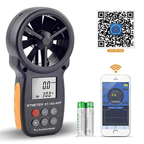 BTMETER BT-100APP Windmesser Digital Windgeschwindigkeits-Anemometer-Handheld,drahtloses Bluetooth-Flügelrad-Anemometer-Messgerät zur Überwachung von Windkälte,Geschwindigkeit und Temperatur
