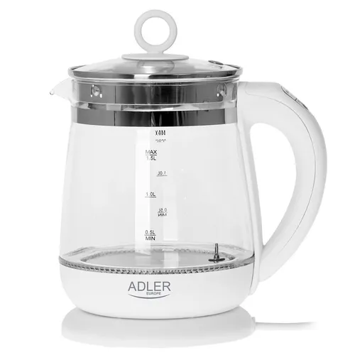 Adler AD 1299 Glas Wasserkocher mit Teesieb - Wasserkocher mit 1,5 L Kapazität und 2200 W Leistung, ideal für Teeliebhaber dank integriertem Teesieb und präziser Temperatur-Regelung.