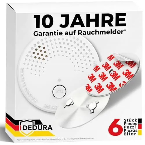 dedura Rauchmelder mit Magnethalterung - Rauchmelder für Innen mit 10 Jahren Garantie, BSI zertifiziert und einfache Montage dank Magnethalterung. Akustischer Alarm mit 85 dB für maximale Sicherheit.