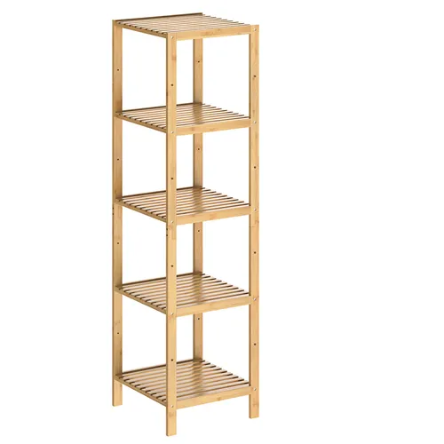 Casaria® Badezimmer Regal aus Bambus mit 5 Ablagen - Standregal aus hochwertigem Bambus, belastbar bis 40kg, ideal für Bad, Küche oder Wohnzimmer. Elegante Holzmaserung und flexible Nutzungsmöglichkeiten.