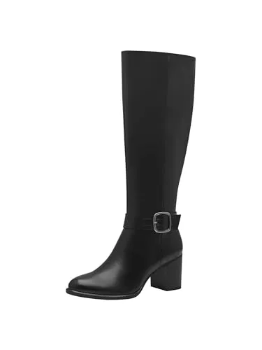 MARCO TOZZI Damen Hohe Stiefel mit Absatz Kniehoch mit Schnalle, Schwarz (Black), 36 EU