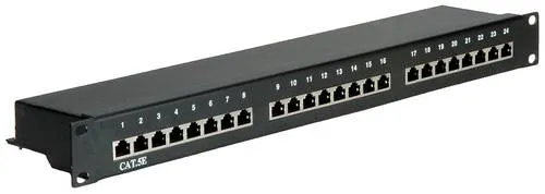 Value 26.99.0328 24 Port Netzwerk-Patchpanel - Patchpanel mit 24 geschirmten RJ-45 Ports, ideal für eine zuverlässige CAT 5e Verbindung in Netzwerken, mit rückseitigem Kabelanschluss über LSA-Anschlusstechnik für einfache Installation.