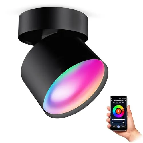 SSC-LUXon SAMU Decken Aufbauspot schwarz - Smart GX53 LED 6W RGB CCT WLAN - Moderne Deckenleuchte mit schwenkbarem Lichtstrahl, steuerbar per Smartphone oder Sprachbefehl. Kompatibel mit Alexa, Siri und Google für flexibles Smart Home Erlebnis.