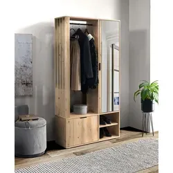 MILO artisan - Moderne Garderobe mit Spiegel - Kategorie: Garderobe für Erwachsene, Freistehend mit 4 Haken und Einlegeboden, ideal für einen stilvollen Flur.