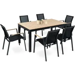 di volio MIRANNO Gartentisch mit 6 stapelbaren Stühlen - Ausziehbare Essgruppe für 6 Personen, wetterfest & robust - Schwarz/Beige - IDEALE SITZGRUPPE FÜR DEN GARTEN: Genießen Sie gesellige Abende mit bis zu 6 Personen. Ergonomische Stühle sorgen für hohen Komfort. PRAKTISCHER AUSZIEHTISCH: Der Tisch lässt sich bis auf 210 cm erweitern und ist perfekt für jede Gelegenheit.