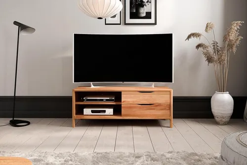 TV-Board Swig aus massivem Kernbuche geölt mit 2 Schubladen - Stilvolles TV-Board aus massiver Kernbuche, 111x50 cm, bietet mit 2 Schubladen und 2 Fächern ausreichend Stauraum. Ideal für Ihr Wohnzimmer, komplett montiert und mit Softclose-Funktion für sanftes Schließen.