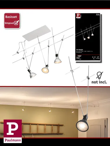 Paulmann SimpLed Seilsystem 3er Set Chrom/Schwarz 12V - Modernes Seilsystem für individuelle Lichtgestaltung. Schwenkbare Spots und elegantes Design sorgen für eine stilvolle Atmosphäre in jedem Raum.