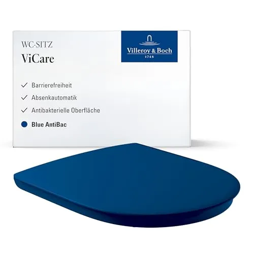 Villeroy & Boch WC-Sitz ViCare barrierefrei Blue AntiBac - WC-Sitz D-Form mit antibakterieller Oberfläche, SoftClosing und QuickRelease für maximale Hygiene und Komfort, ideal für barrierefreies Badezimmer.