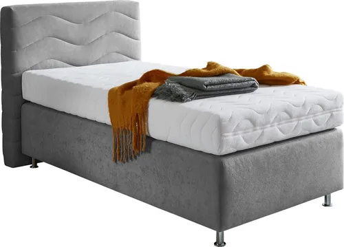 Boxspringbett Sigma, grau, 105x210 cm - Komfortable Schlaflösung - Betten: Hochwertiges Boxspringbett mit Bonnell-Federkernmatratze, abziehbarem Bezug und waschbar bei 60°C für optimale Hygiene und Schlafkomfort.