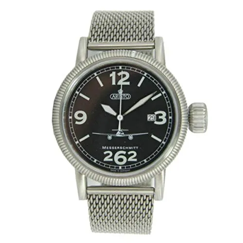 Aristo Herren Messerschmitt Fliegeruhr Automatik 3H262-TT - Elegante Automatik-Fliegeruhr mit Edelstahlgehäuse, Saphirglas und leuchtenden Ziffern. Ideal für den stilbewussten Herren, der Funktionalität und Design schätzt.