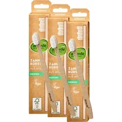 alverde Naturkosmetik - Zahnbürste aus Holz medium (3 x 1 Stück) 3 x