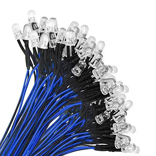 YIXISI 100 Stücke Vorverdrahtete LED, 12V Dioden Licht, 5mm LEDs, 20cm Kabel (Blau)
