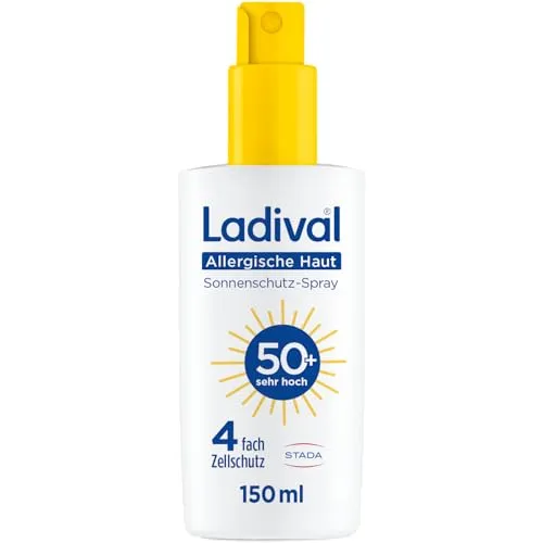 Ladival Allergische Haut Sonnenschutz-Spray LSF 50+: Sonnencreme für den Körper bei Sonnenallergie und Mallorca-Akne, wasserfest, mit 4-fach Zellschutz, 150ml