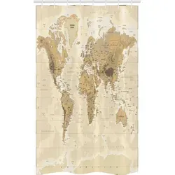 Abakuhaus Duschvorhang Badezimmer Deko Set aus Stoff mit Haken Breite 120 cm, Höhe 180 cm, Karte Vintage alte Welt Mapping Atlas beige