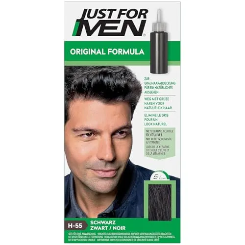 Just For Men Haarfarbe für Männer, Schnelle Anwendung in 5 Minuten, Deckt graue Haare ab für natürlichen Look, Schwarz (H55)