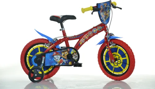 Dino Bikes Paw Patrol Kinderfahrrad 14 Zoll - Kinderfahrzeug mit Stützrädern, geprüft nach europäischen Sicherheitsstandards und 90% vormontiert – ideal als Geschenk für Jungen von 4 bis 7 Jahren!