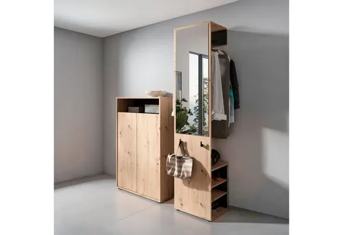 Garderoben-Set INOSIGN "Lyon" - Platzsparender Garderobenschrank mit Spiegel - Kastenmöbel-Set für die Diele, inklusive Schuhkommode für bis zu 18 Paar Schuhe und großen Spiegel für mehr Licht und Raumgefühl.