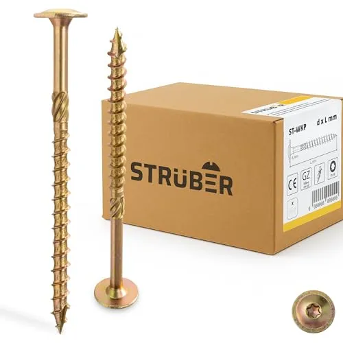 STRÜBER Tellerkopfschrauben 8,0 x 240 mm - 50 Stück - Holzschrauben für Dachkonstruktionen mit spezieller Wachsbeschichtung für einfachere Montage und reduzierte Energieverbrauch. Inklusive BIT TX-40!