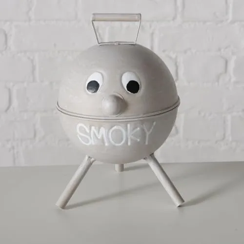 ReWu Sturmaschenbecher Junior Beige Aschenbecher Kugelgrill Gesicht Schriftzug Smoky Metall Dekorativ Wohndekoration Dekoration Kippensammler Geschenkidee 13,5 x 20 cm