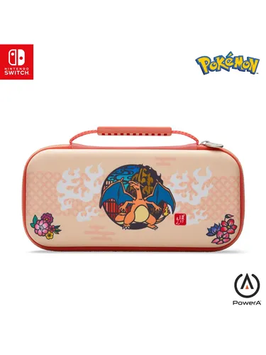 Schutzhülle für Nintendo Switch (OLED-Modell) - Charizard-Blüte - Gaming-Zubehör mit robuster Außenschale, integriertem Spielständer und Stauraum für neun Softwarekarten. Perfekt für unterwegs!