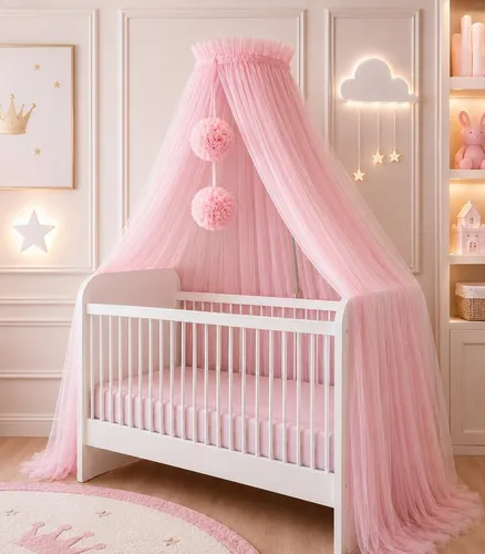 Baby Fancyroom Betthimmel - Rosa Betthimmel aus hochwertigem 12 Meter Tüll, ideal für Kinderbetten, schafft eine traumhafte Atmosphäre im Kinderzimmer und ist pflegeleicht bei 30 Grad.