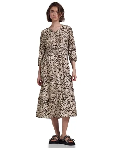 Street One Studio Damen Midi-Kleid mit Leo-Print - Freizeitkleid mit voluminösen Volants und V-Ausschnitt, langarm mit elastischen Bündchen, ideal für einen stylischen Auftritt im Alltag.
