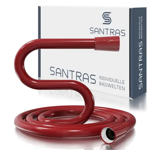 SANTRAS® Duschschlauch PREMIUM Rot 1,50 m - Duschschlauch mit Durchflussbegrenzer und 100% Verdrehschutz für unendliche Bewegungsfreiheit. Hochwertiges Easy Clean Material für einfache Reinigung – MADE IN GERMANY.
