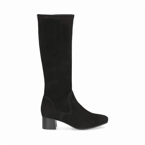 Peter Kaiser Damen Stiefel schwarz - Elegante Damen Stiefel aus schwarzem Rauhleder mit Stretchschaft, ideal für modische Auftritte und optimalen Tragekomfort dank Leder-Innensohle und 4,8 cm Blockabsatz.