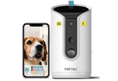 PETTEC® Haustierkamera 360° und Futterspender - App-gesteuert und mit Bell-Erkennung - Automatisierter Futterspender für Katzen mit 360° Kamera, Nachtsicht und Leckerliauswurf für die optimale Überwachung Ihres Haustiers.