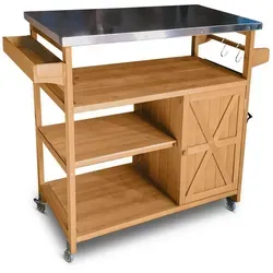 Coemo Servierwagen James - Küchenwagen mit Rollen - Möbelsets: Hochwertiger Küchenwagen aus Holz mit Edelstahl-Top, ideal als mobile Bar oder Grillstation für Garten und Terrasse, bietet viel Stauraum und praktische Details.