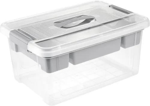 keeeper Organizer henri, praktische Aufbewahrungsbox mit Tragegriff - Transparente Organizer-Box zur Aufbewahrung von Bastel- und Badezimmerutensilien. Mit herausnehmbarem Einsatz für optimale Organisation und sicherem Verschluss durch Clips. Hergestellt in Europa aus schadstofffreiem Kunststoff.