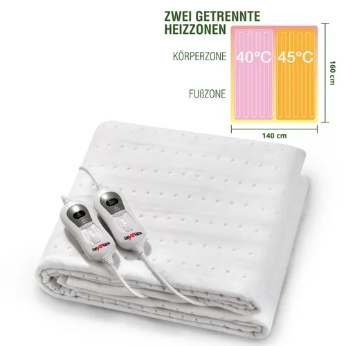 Grafner 2 Zonen Doppel Wärmeunterbett 160 x 140 cm - Wärmepads zur Behandlung von Schmerzen & Fieber, mit 2 steuerbaren Zonen und schneller Erwärmung für individuellen Komfort und entspannende Wärme in kalten Tagen.