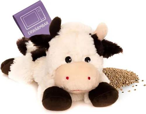 Habibi Plush Wärmekissen Stofftier 1826 Kuh - Wärmekuscheltier mit Hirsefüllung, ideal zum Erwärmen in Mikrowelle oder Backofen für Kinder und Erwachsene