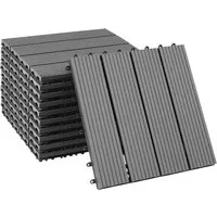tectake Terrassendielen Terrassenfliesen 11er Set - Terrassendielen aus WPC im praktischen Klicksystem, ideal für einfache Verlegung und modernem Design in grau, Gesamtfläche: 1,0571 m².