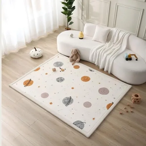 Wolkenweiche Spielmatte Baby 200x150x2,5cm, Planeten – Teppich für Kinderzimmer mit hochwertigem Memory-Schaum – Krabbelmatte Baby mit Rutschfester Unterseite – Krabbeldecke Kinderteppich Tatami Matte