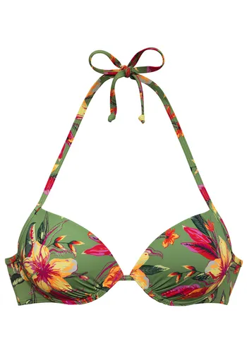 LASCANA Push-Up-Bikini-Top Malia - Neckholder-Bikini mit tropischem Print in salbei-pink, wattierten Cups für optimalen Halt und ein schönes Dekolleté, ideal für den Sommer am Strand.