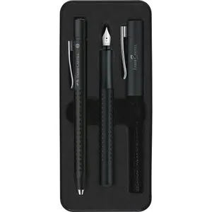 Faber-Castell Schreibset Grip 2011 schwarz, Kugelschreiber und Füller, Etui aus Metall