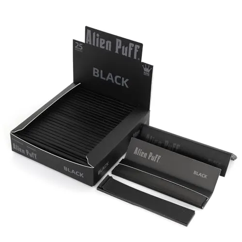Alien Puff Black Papierrollen 25 Packs Rolling Papers, 110mm KingSizeSlim, Langsam Brennend&Gummi Arabicum