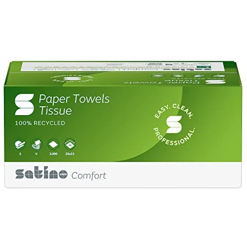 Satino Papierhandtücher 2lagig - 3200 Blatt, umweltfreundlich - Gewerbliche Papierhandtücher aus 100% Recyclingpapier, reißfest und saugstark, ideal für Toiletten und Küchen. Zertifiziert mit dem EU Ecolabel für Nachhaltigkeit.