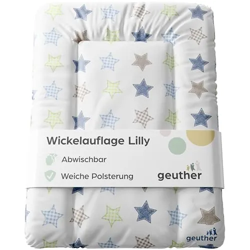 Geuther Wickelauflage Lilly – Komfortable Wickelunterlage für Ihr Baby - Wickelauflagen – Weich gepolstert mit erhöhtem Rand & Kopfschutz für sicheres Wickeln, pflegeleicht und in 15 Designs erhältlich, ideal für harmonische Kinderzimmer.