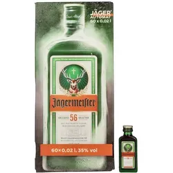 Jägermeister 35% Vol. 60x0,02l - Likör & Kräuterschnaps - Der berühmte Kräuterlikör in praktischen Mini-Flaschen, ideal für Partys und Cocktails, perfekt für den eiskalten Shot.