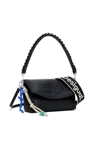 DESIGUAL BORSA DONNA NERO - Elegante Umhängetasche - Umhängetasche in Schwarz mit Reißverschluss, mehreren Taschen und einem stylischen 3D-Effekt-Logo für einen modernen Look.