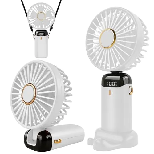 Jsdoin Handventilator, Tragbarer Mini Ventilator, Wiederaufladbar, Kleiner Taschenventilator Mit 5 Geschwindigkeitsstufen, Faltbarer USB-Ventilator für Büro, Outdoor (Weiß)
