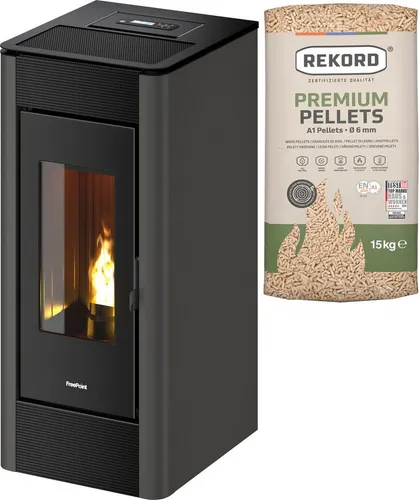 Freepoint Pelletofen Indaco 11, 12 kW, Zeitbrand - Öfen, raumluftunabhängig und mit modernem Design, inklusive optionalem WIFI-Modul für smarte Steuerung über Smartphone.