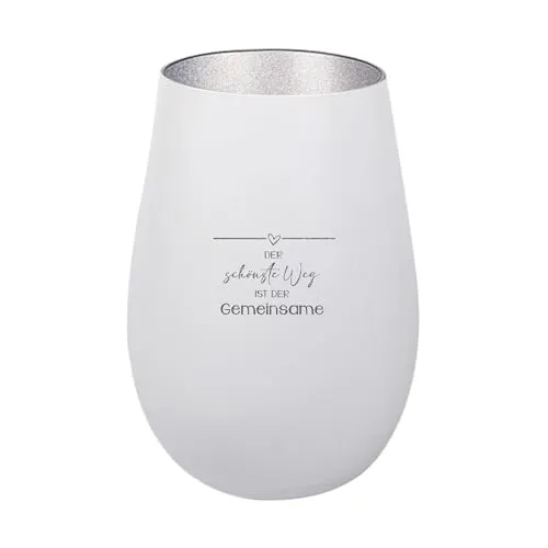 Der-Porzellan-Laden Windlicht mit Gravur Der schönste Weg ist der Gemeinsame, Weiß Silber, Teelichthalter aus Glas mit Spruch, Tischdeko modern