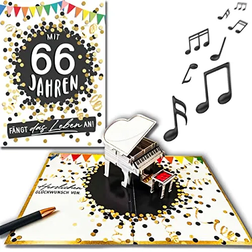 bentino PopUp Geburtstagskarte mit MUSIK-Effekt, spielt den Song mit 66 Jahren (Coverversion), Din A5 Set mit Umschlag, stimmungsvolle Glückwunschkarte, Original Grußkarte