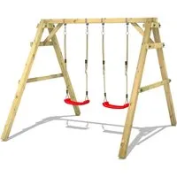 Wickey Doppelschaukel Sky Dancer Prime - Gartenschaukel mit 2 Sitzen - Schaukeln aus massivem, wetterfestem Holzgestell mit 10 Jahren Garantie. Ideal für kreative Spielideen und fördert die Motorik. Perfekt für kleine Gärten!